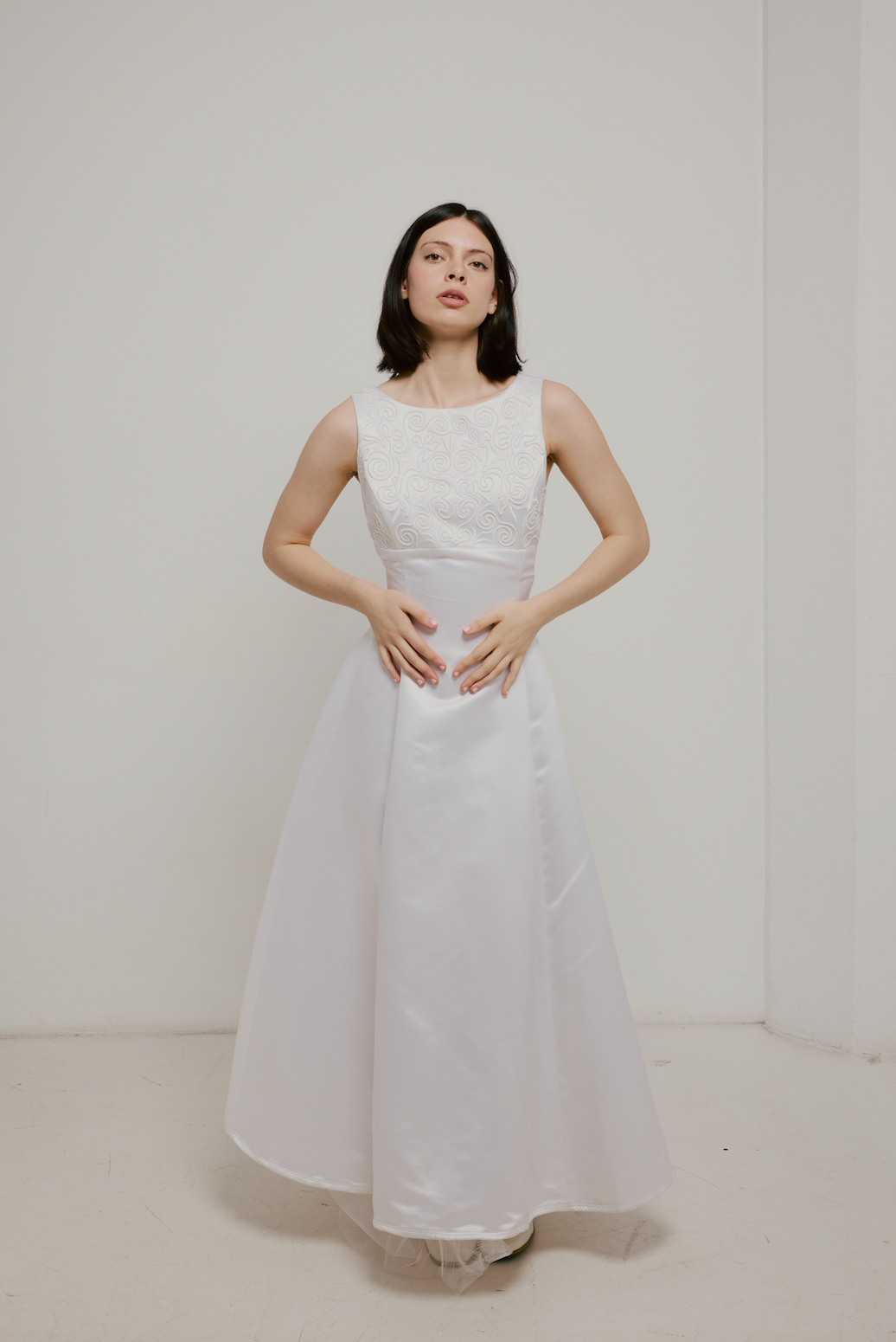 90s Satin Swirl Detail Jessica McClintock Dress – Fruitful Bridal