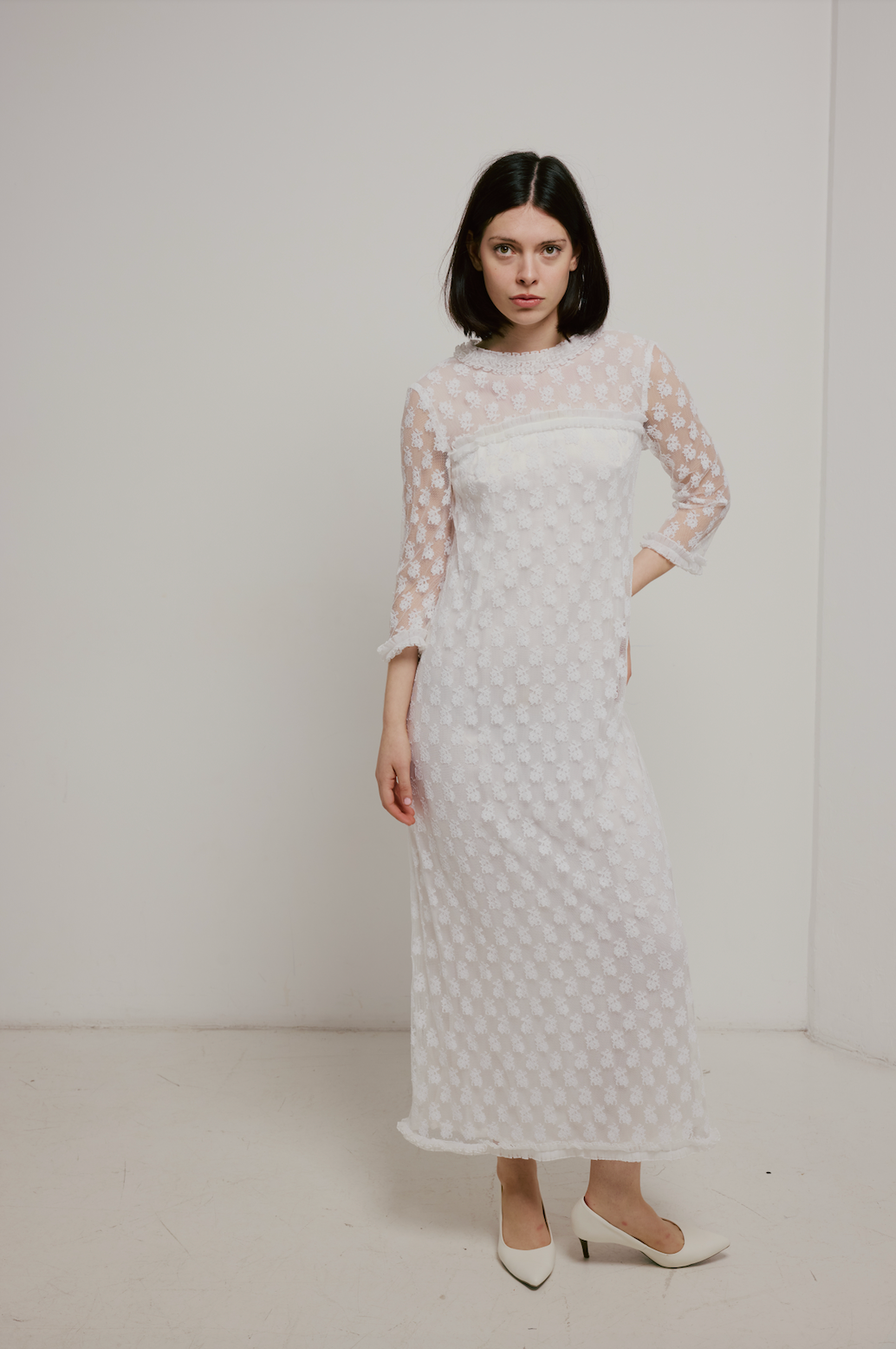 chinese dress ladies 60s Frill Lace Yoke Dress – Fruitful Bridal