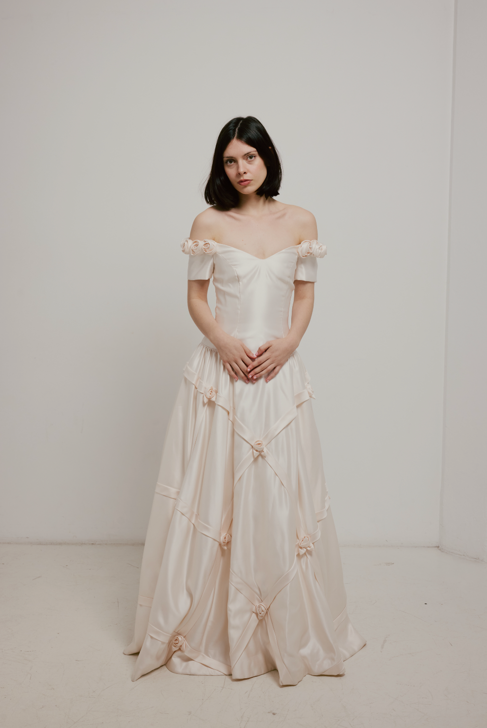 90s Satin Rosette Detail Dress – Fruitful Bridal