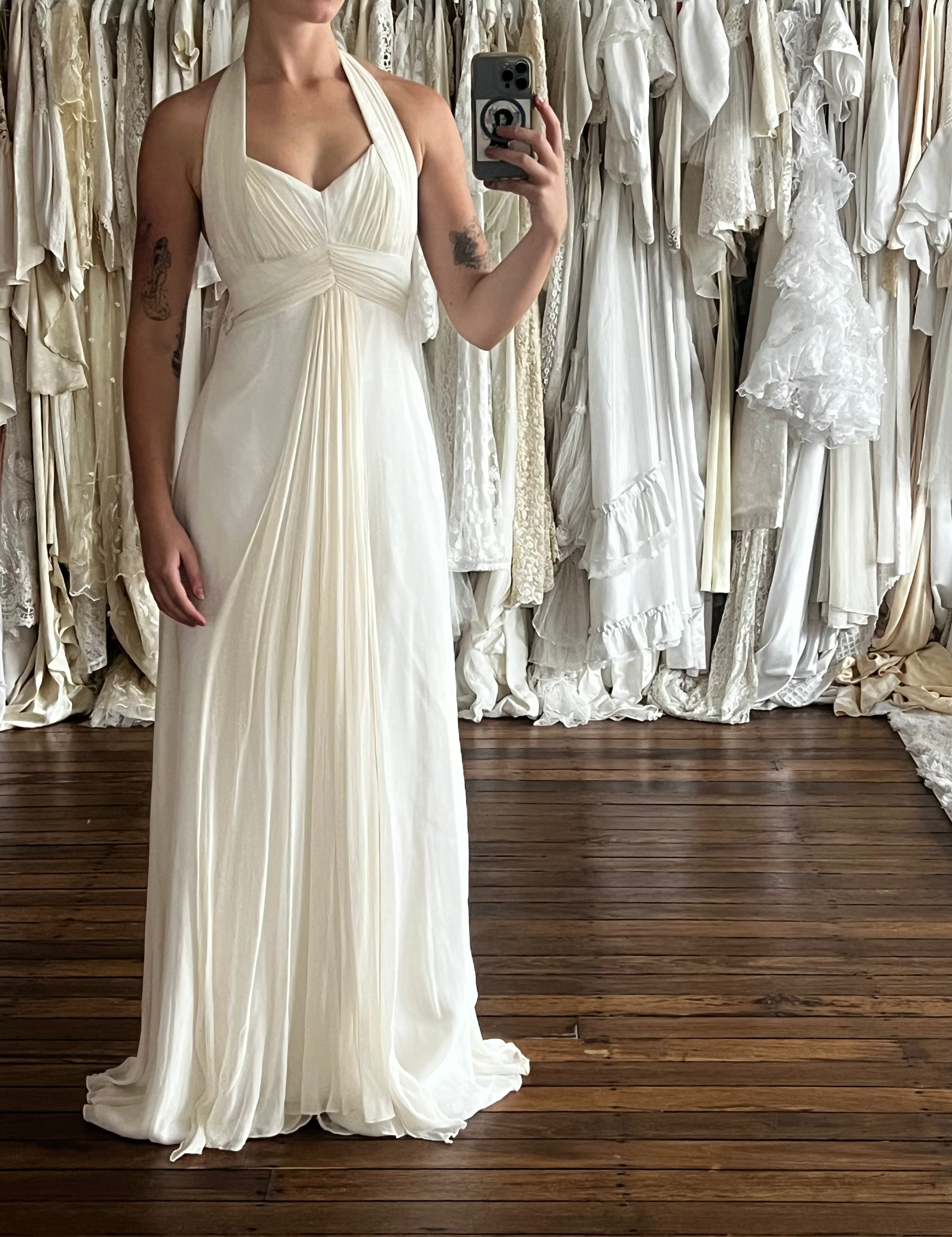 90s Backless Halter Chiffon Dress – Fruitful Bridal