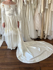 40s Liquid Silk Wax Flower Detail Dress