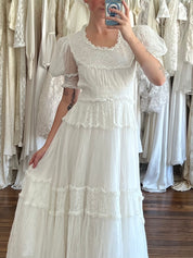 40s Lace and Net Puff Sleeve Dress