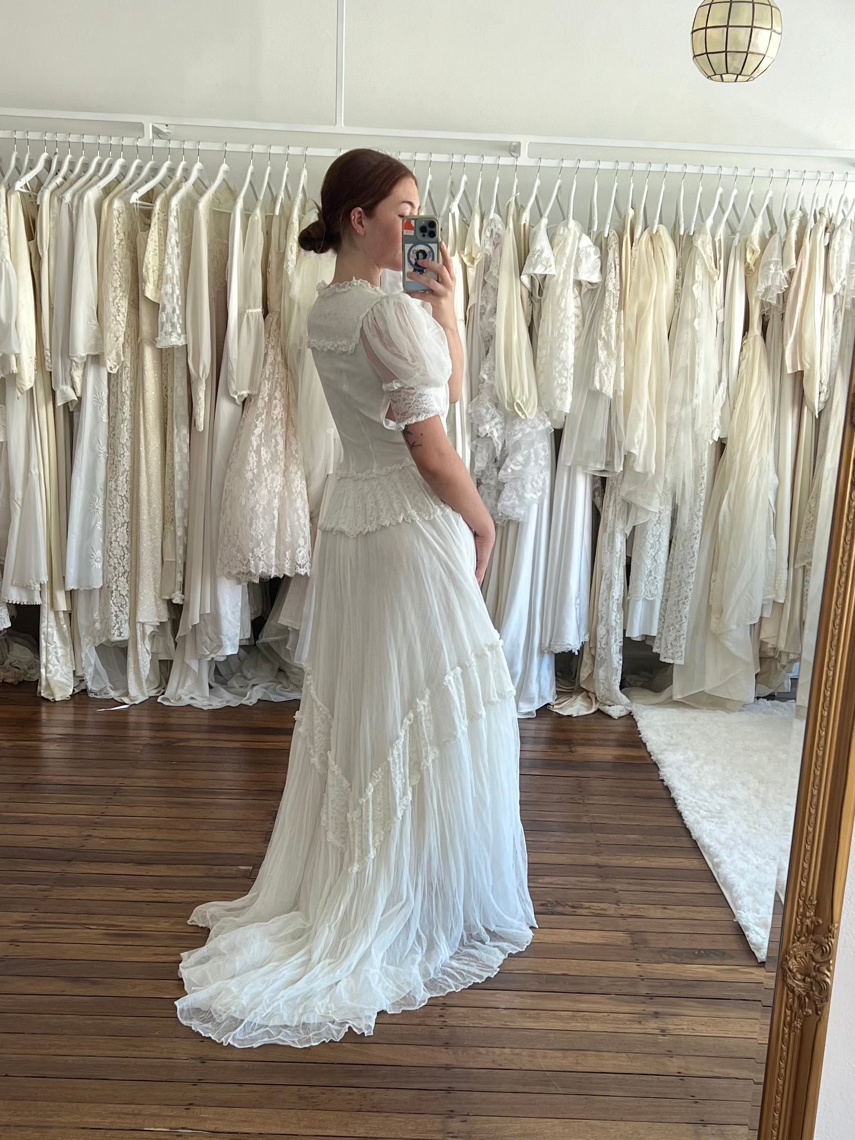 40s Lace and Net Puff Sleeve Dress