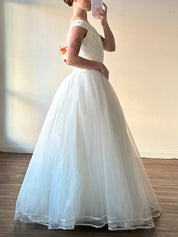 2000s Beaded Lace Off-the-shoulder Tulle Skirt Dress