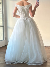 2000s Beaded Lace Off-the-shoulder Tulle Skirt Dress