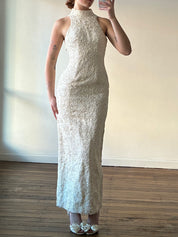 1992 Corded Lace Halter Column Dress