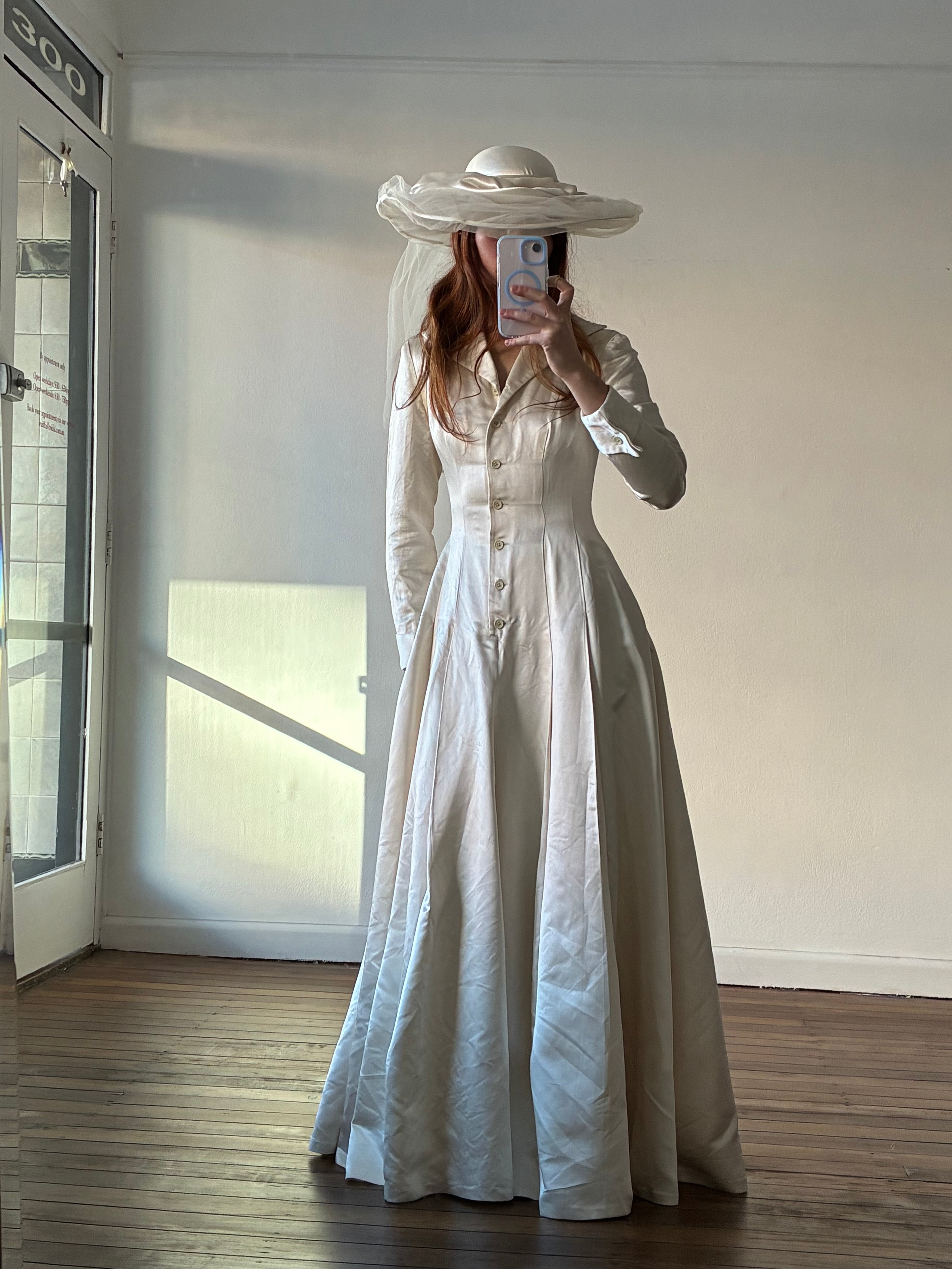 90s Duchess Satin and Still Widebrim Veil Hat