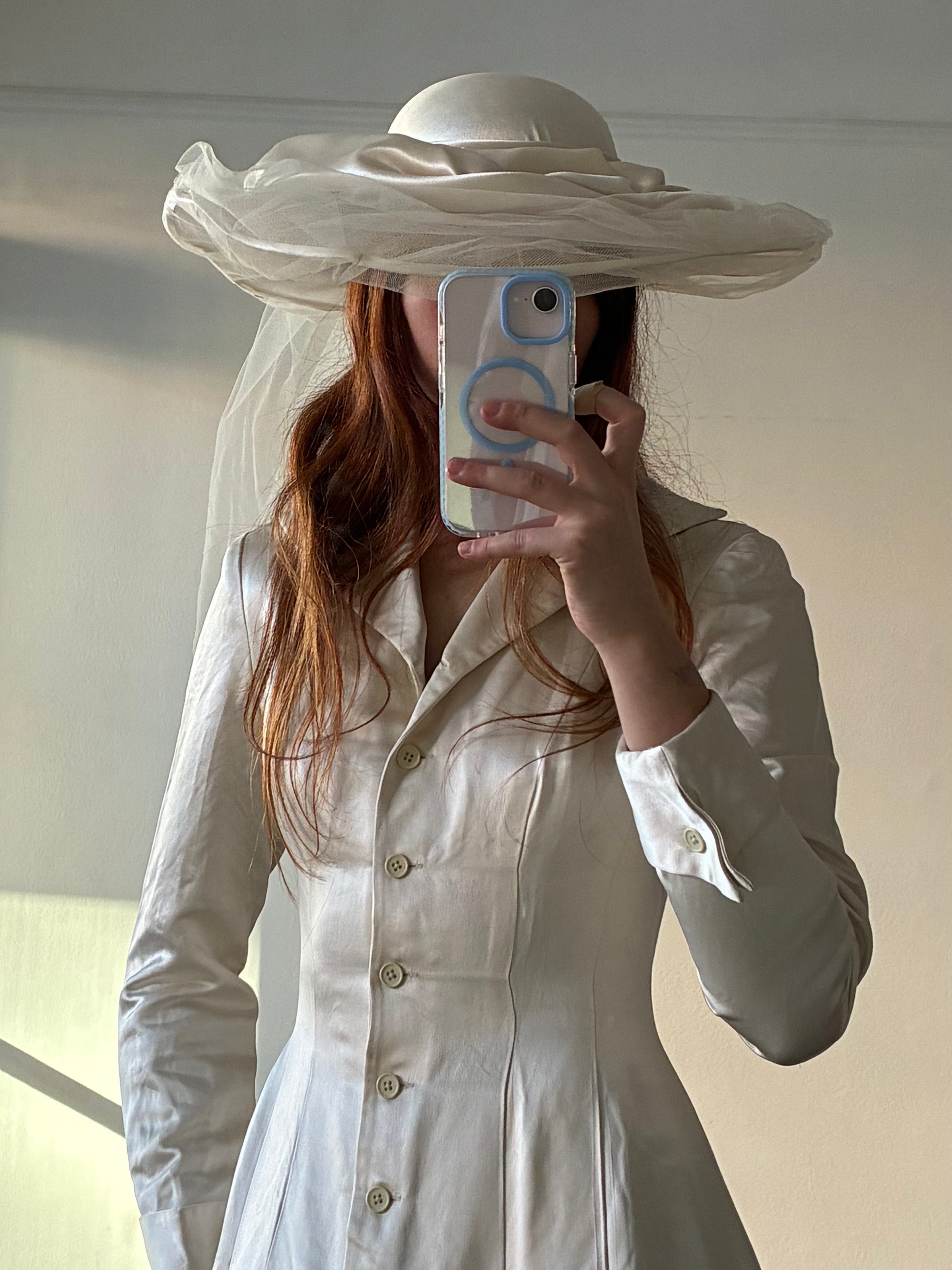 90s Duchess Satin and Still Widebrim Veil Hat