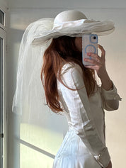 90s Duchess Satin and Still Widebrim Veil Hat