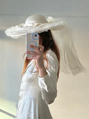 90s Duchess Satin and Still Widebrim Veil Hat