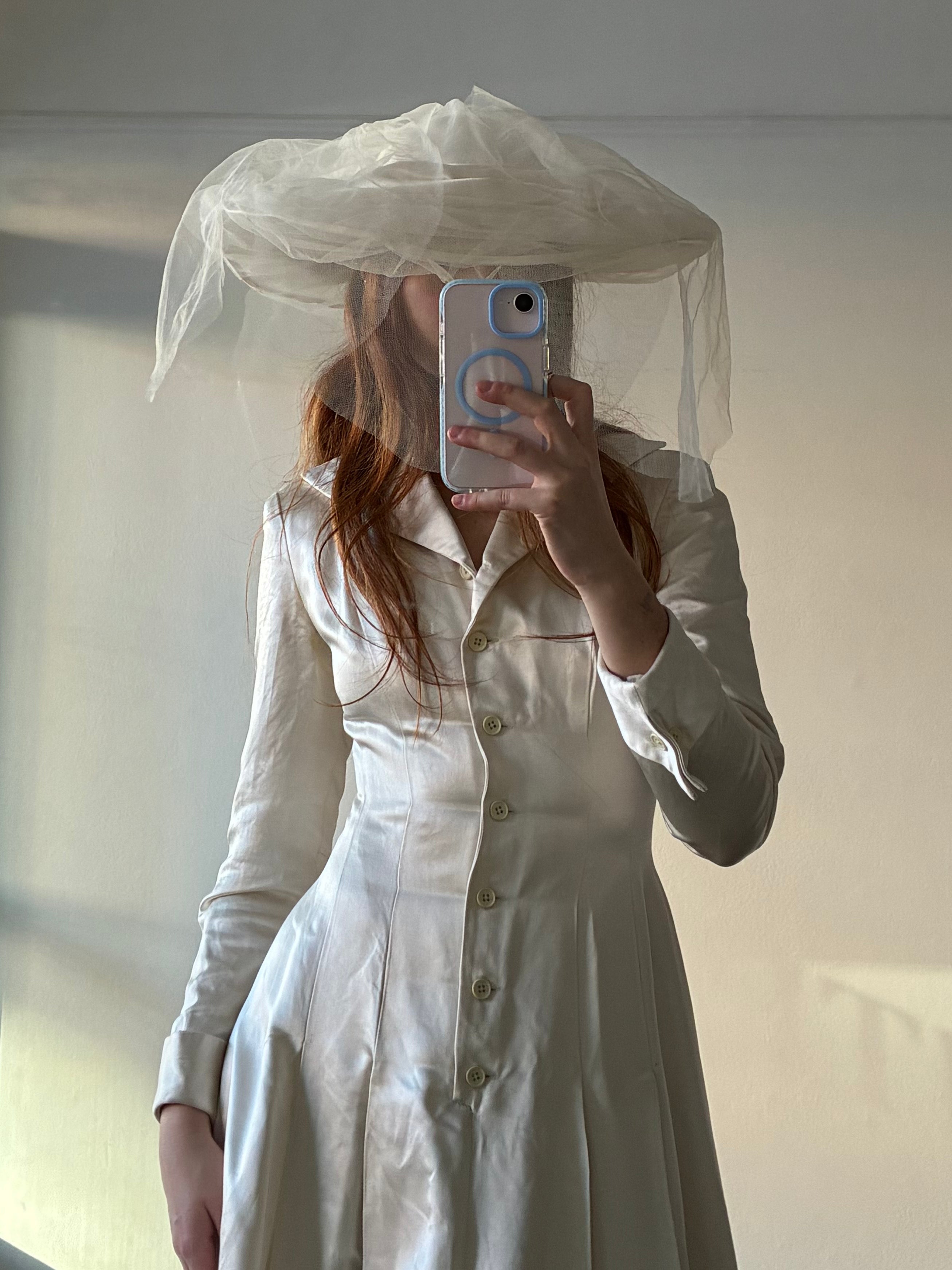 90s Duchess Satin and Still Widebrim Veil Hat