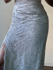 90s Off-the-shoulder Pleated Satin Column Dress