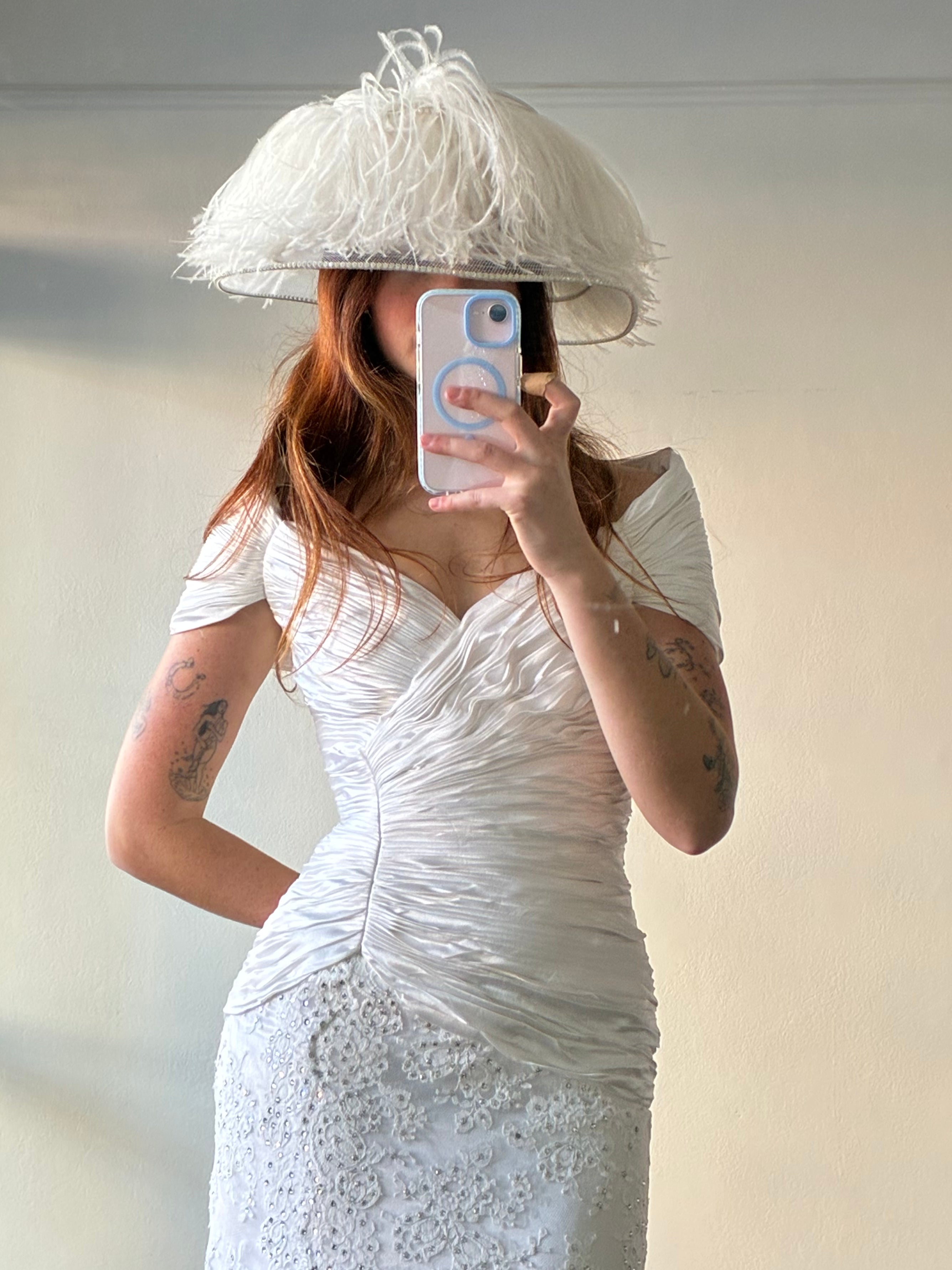 90s Neil Grigg Ostrich Feather Wide Brim Hat