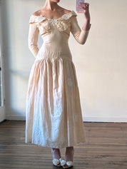 90s Raw Silk Drop Waist Sailor Collar Dress