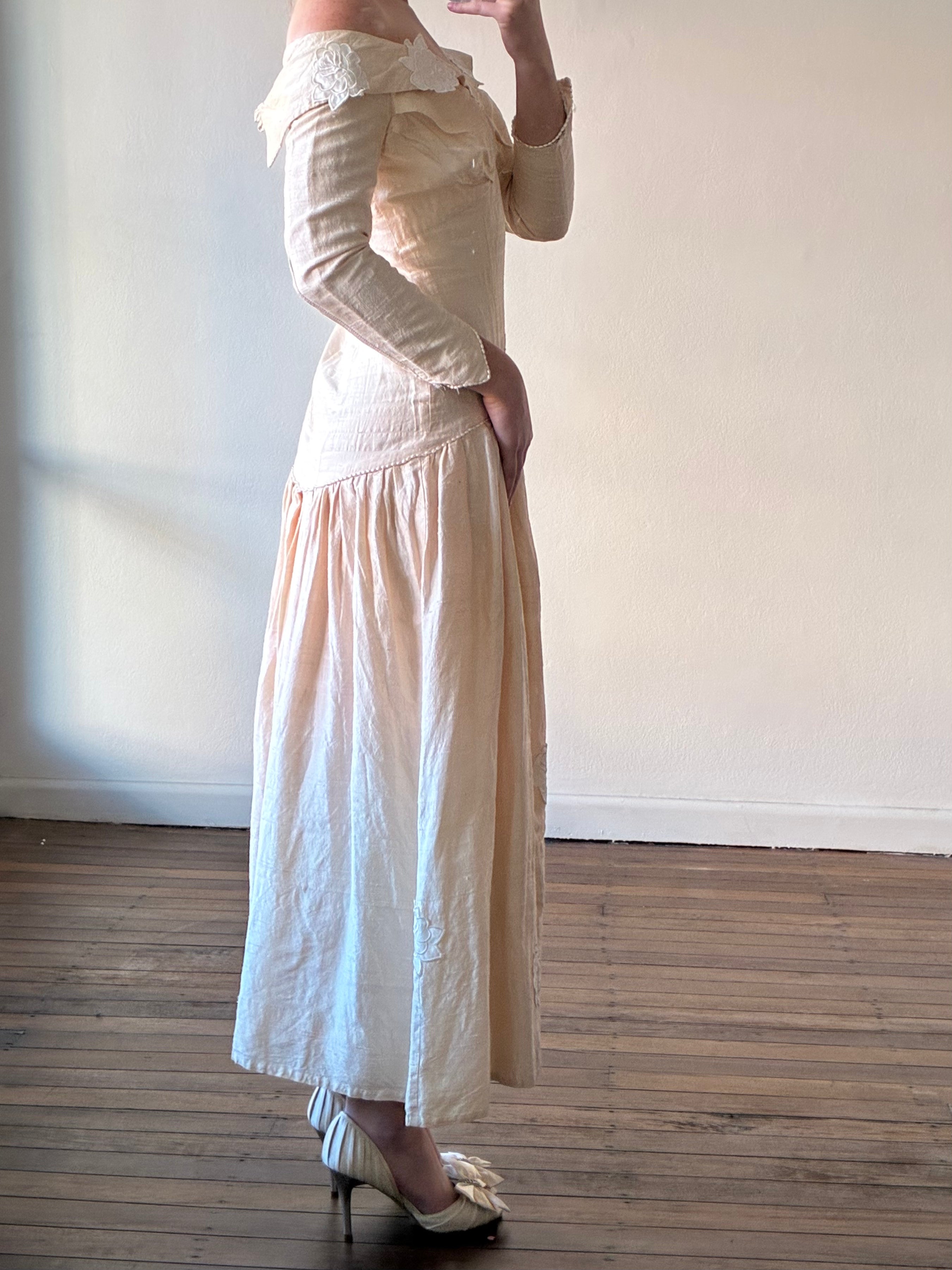 90s Raw Silk Drop Waist Sailor Collar Dress