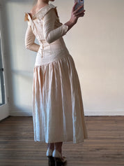 90s Raw Silk Drop Waist Sailor Collar Dress