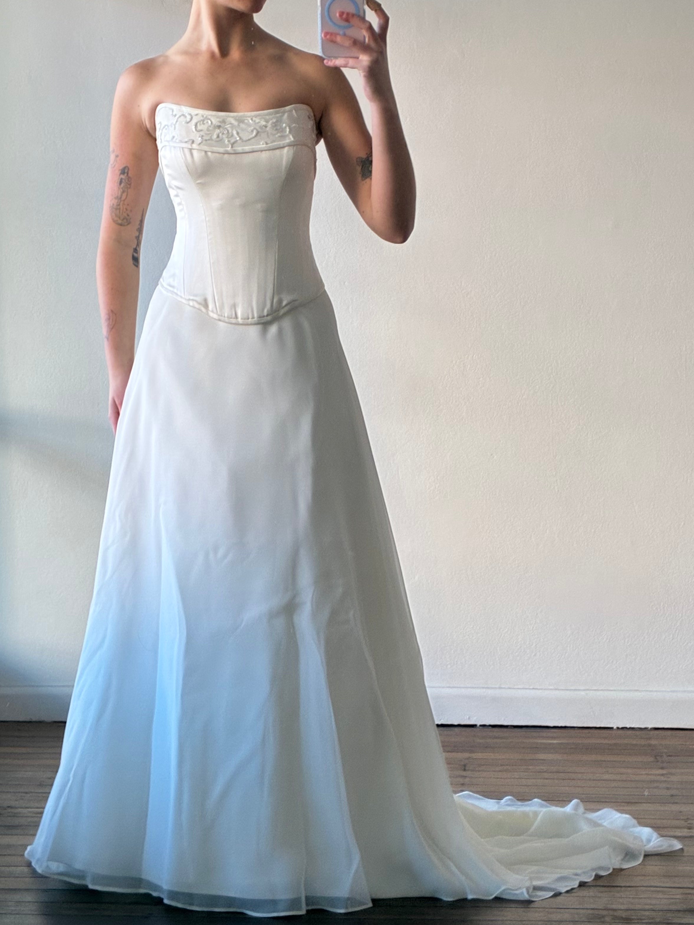 90s Satin Semi-Sweetheart Corset and Chiffon Skirt Set