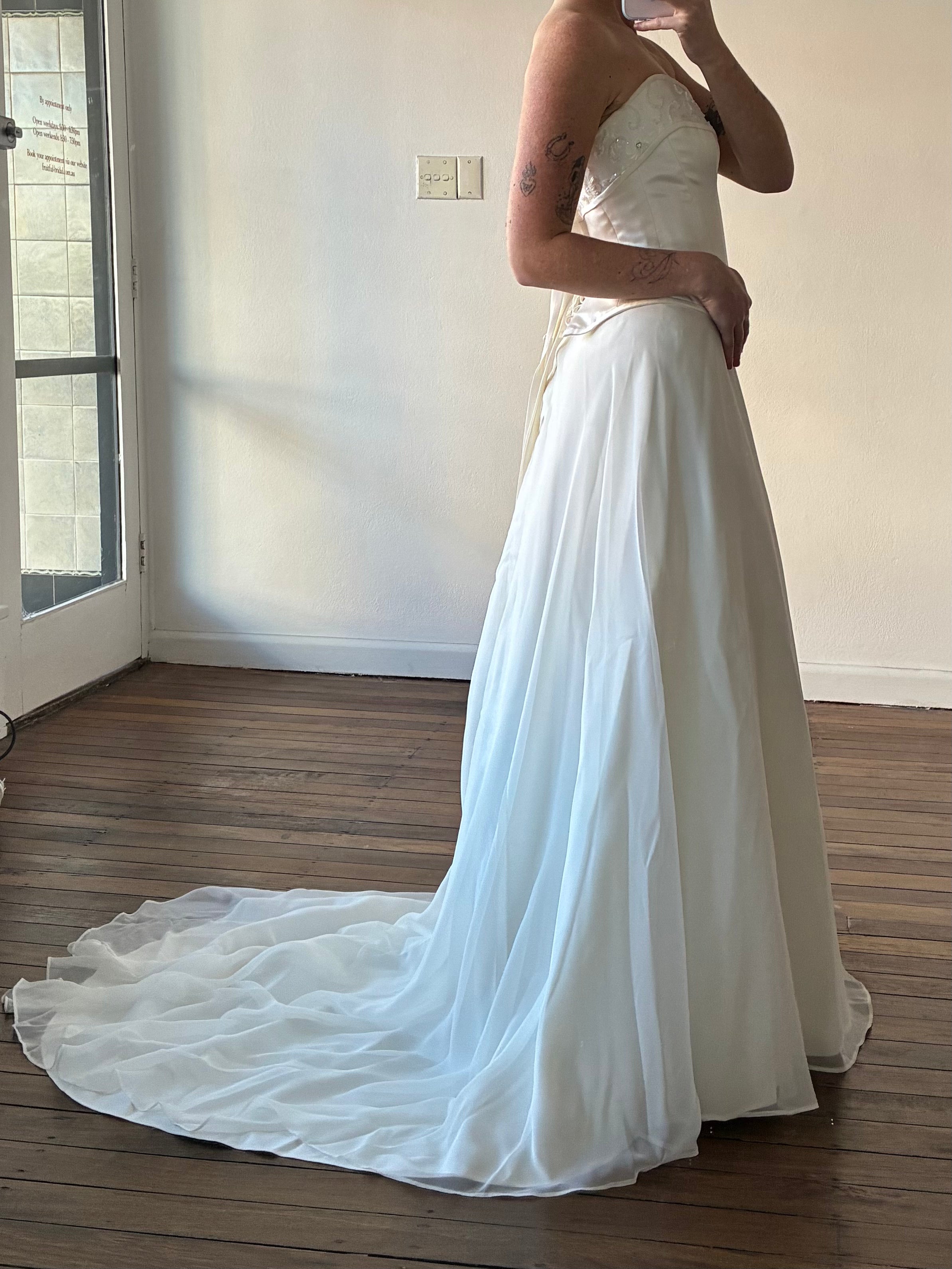 90s Satin Semi-Sweetheart Corset and Chiffon Skirt Set