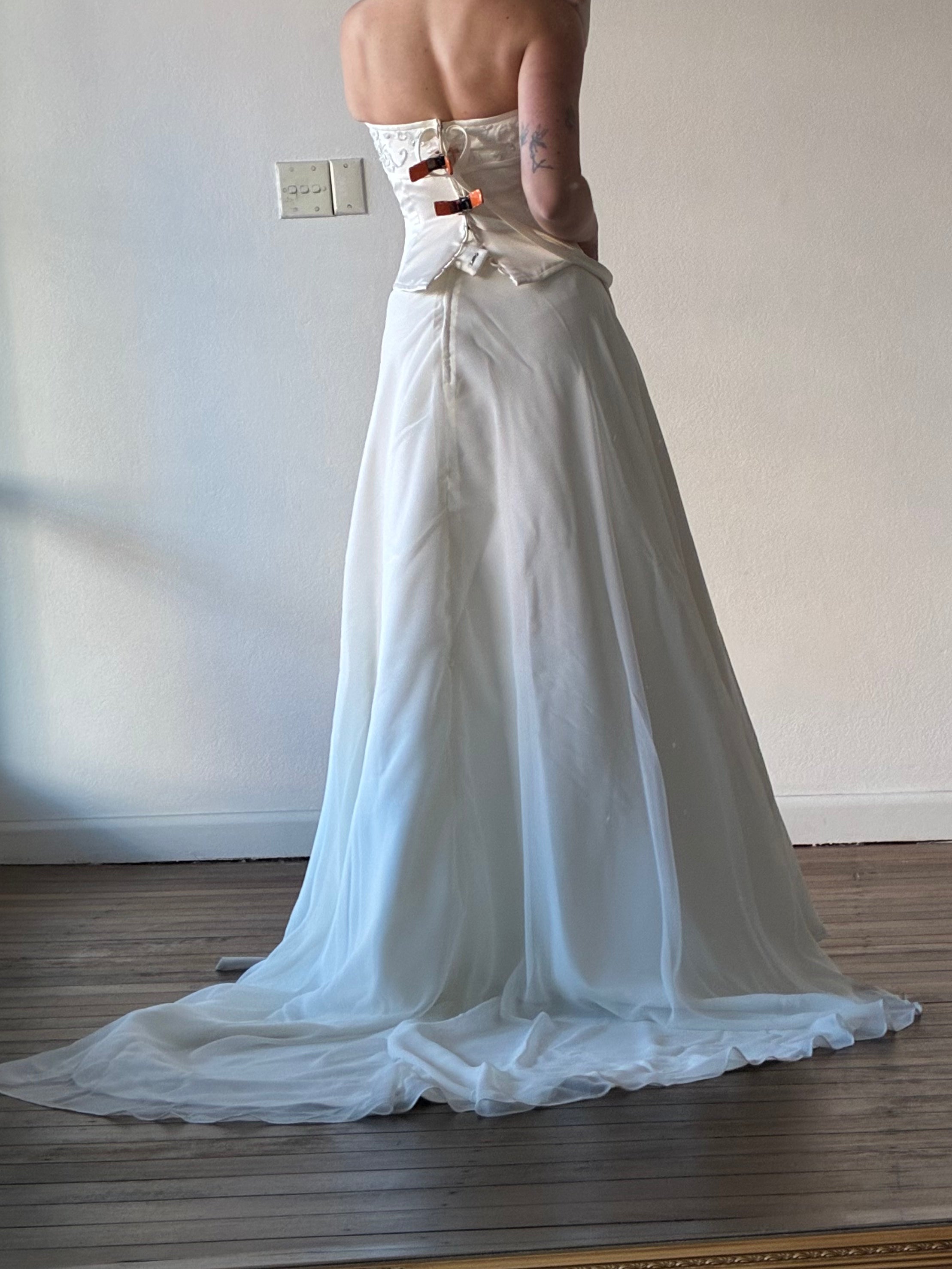 90s Satin Semi-Sweetheart Corset and Chiffon Skirt Set