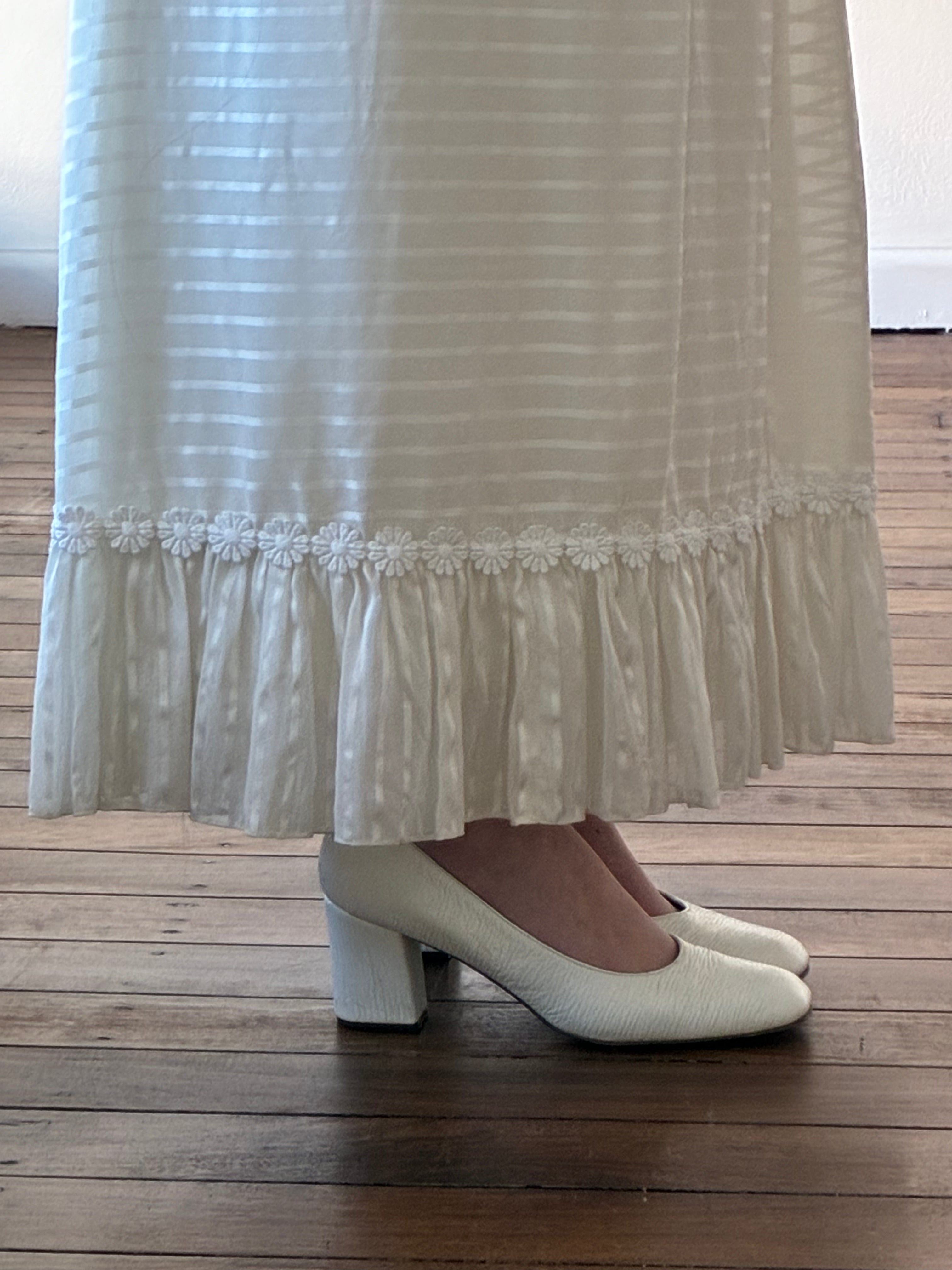 70s High Neckline Daisy Lace Striped Skirt Dress