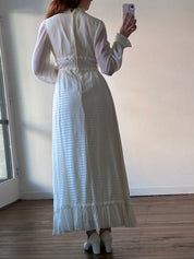 70s High Neckline Daisy Lace Striped Skirt Dress