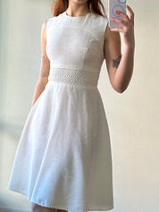 60s Linen Venetian Lace Waist A-line Mini