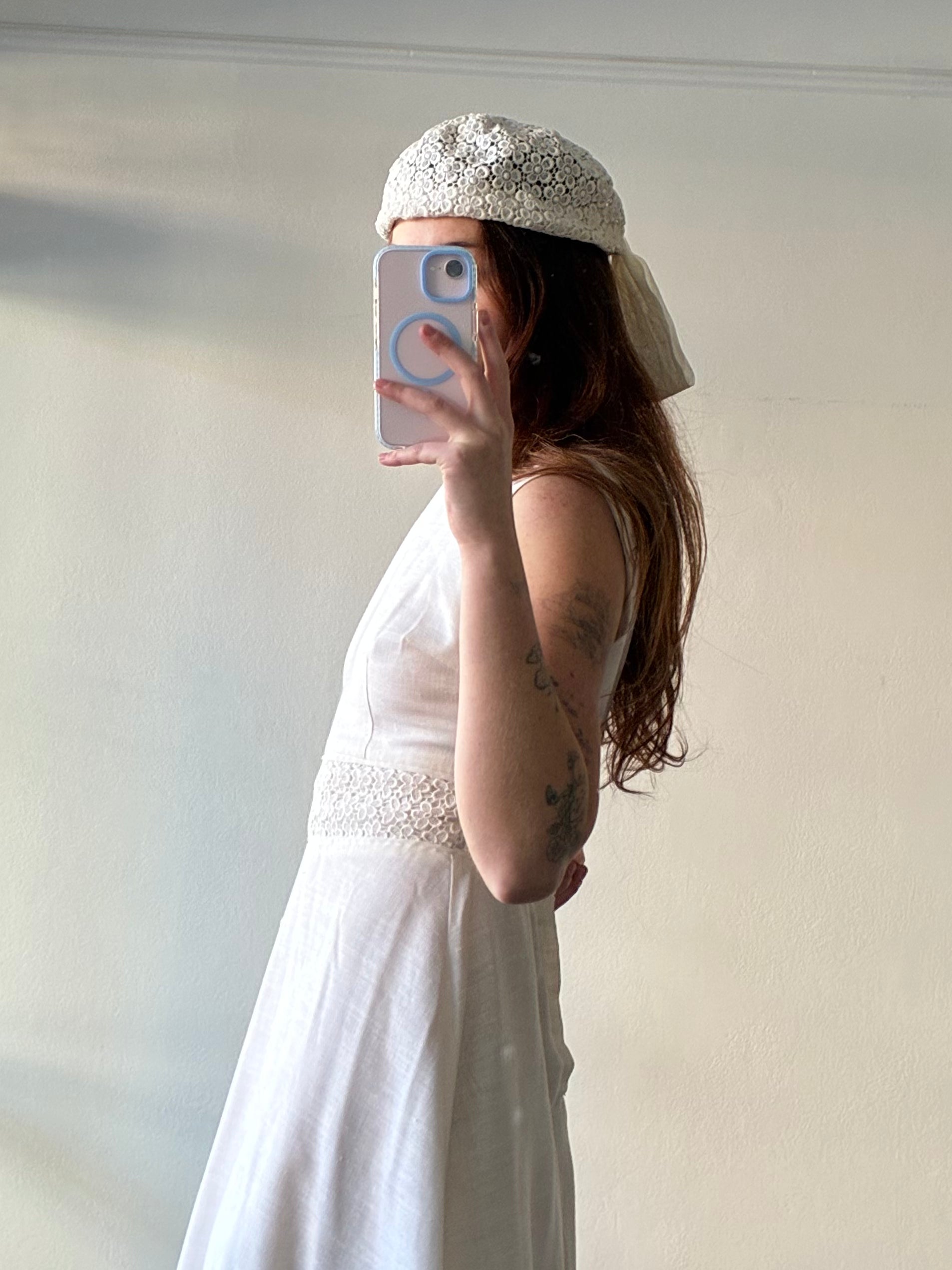 60s Venetian Lace Silk Organza Bow Beret