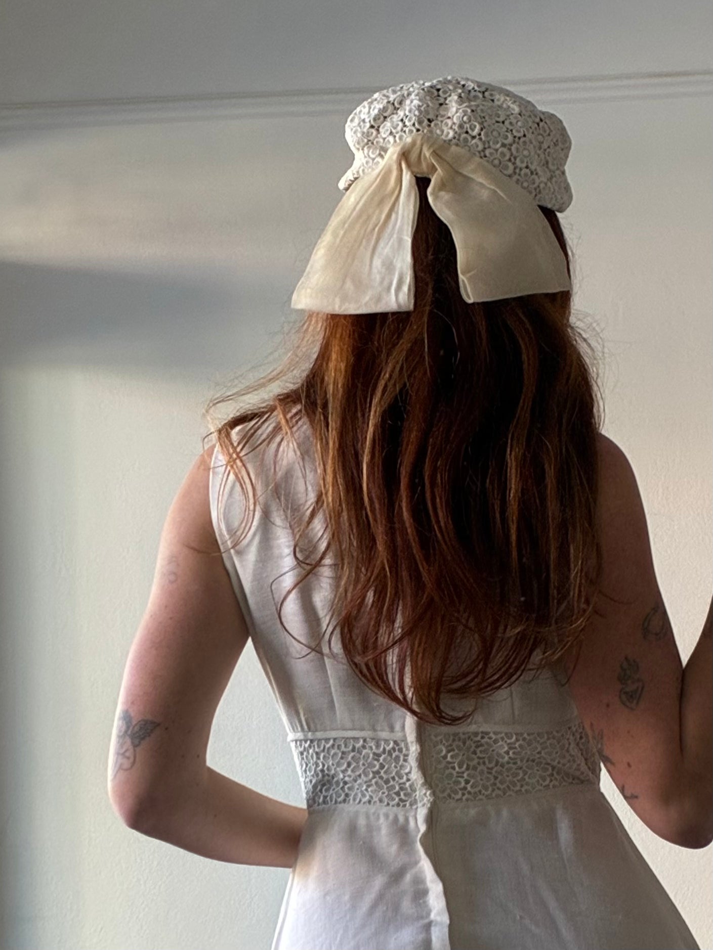 60s Venetian Lace Silk Organza Bow Beret