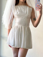 60s Bateau Holographic Embroidered Bodice Mini