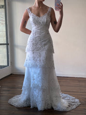 90s Tiered Embroidered Lace Fit and Flare Dress