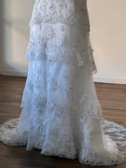 90s Tiered Embroidered Lace Fit and Flare Dress