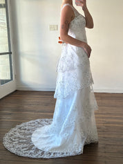 90s Tiered Embroidered Lace Fit and Flare Dress