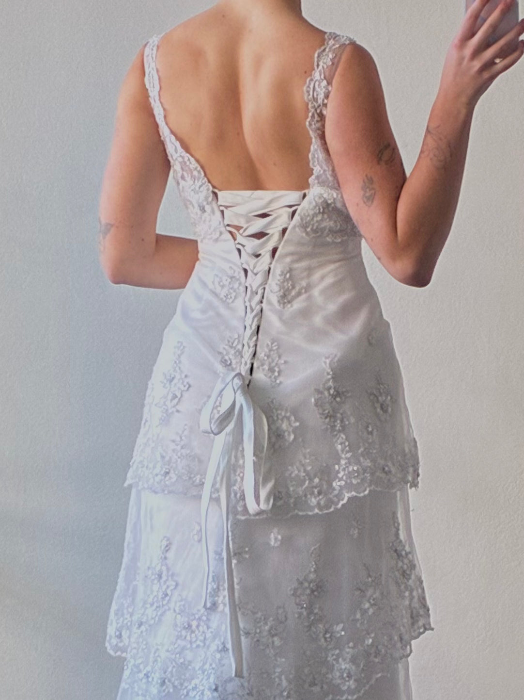 90s Tiered Embroidered Lace Fit and Flare Dress