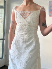 2000s Cap Sleeve Empire Embroidered Dress