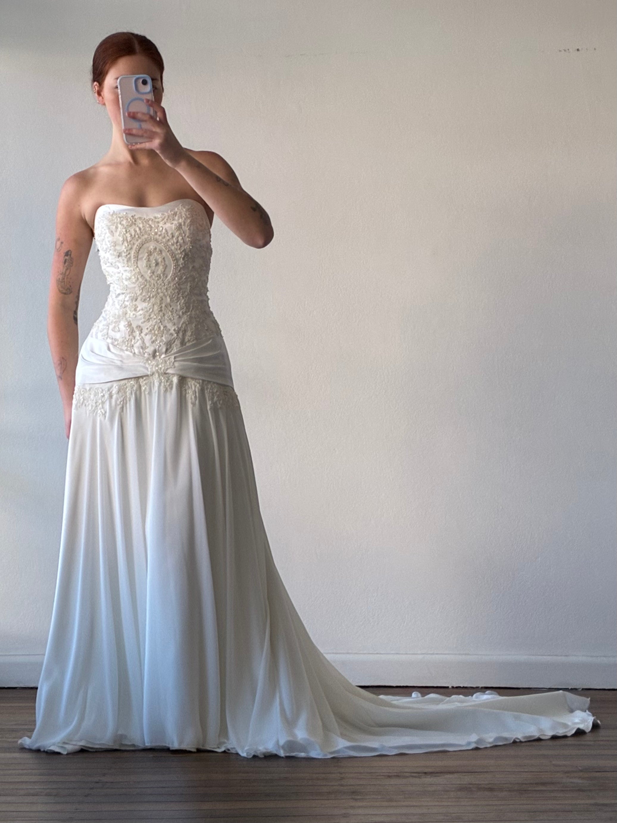 1998 Maggie Sottero Strapless Drop Waist Dress