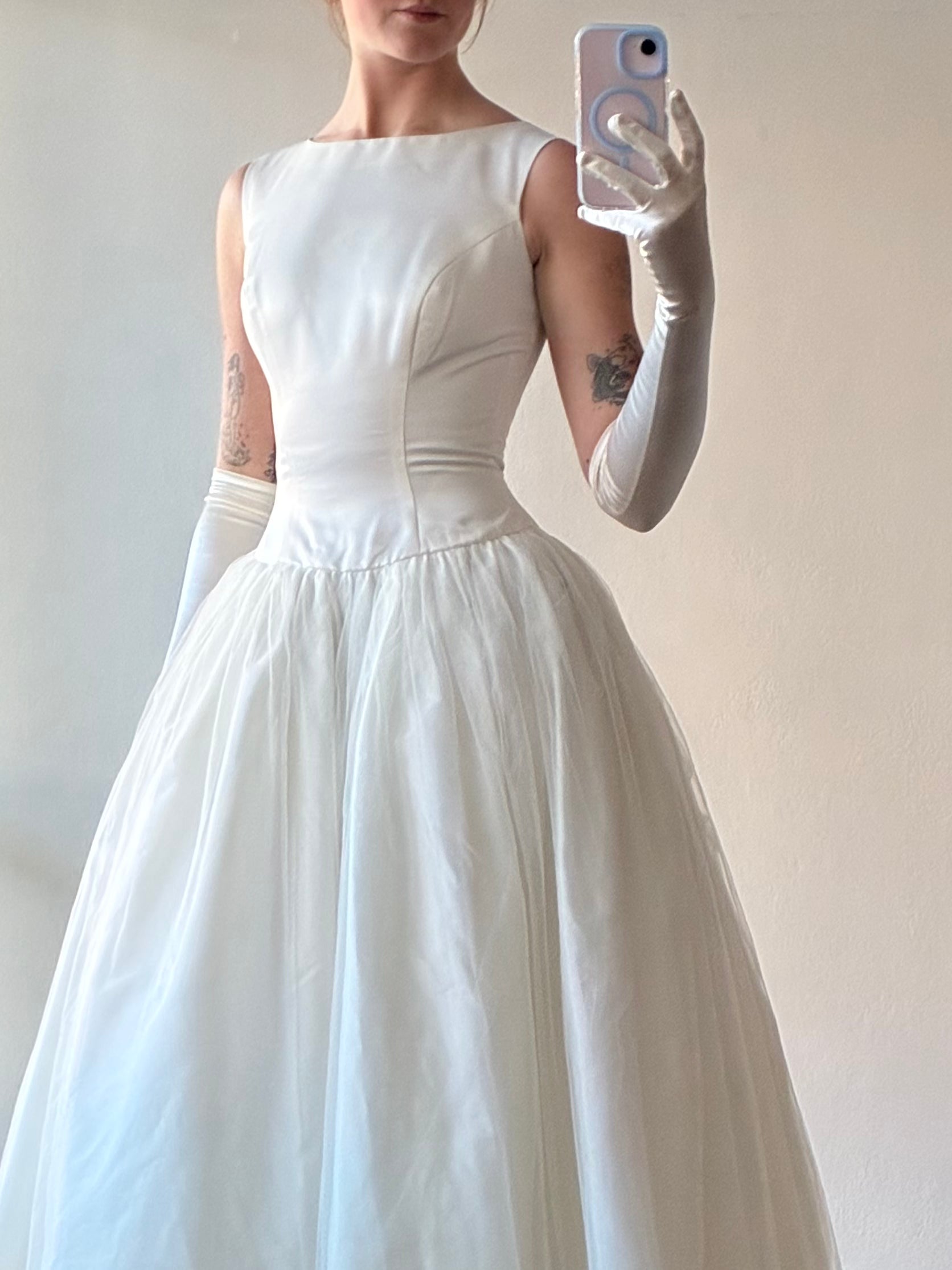 90s Vera Wang Inspired Bateau Drop Waist Ballgown