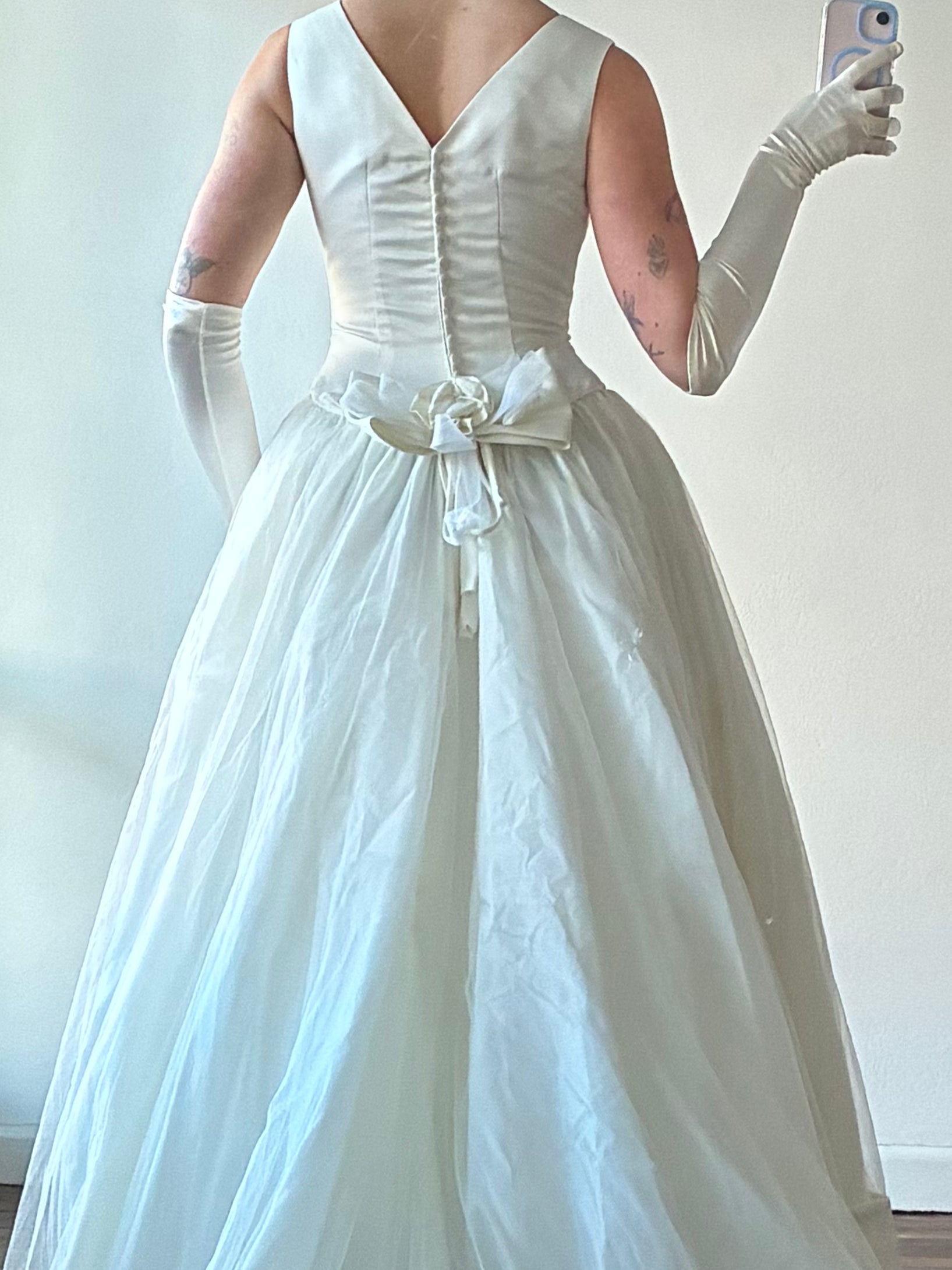 90s Vera Wang Inspired Bateau Drop Waist Ballgown