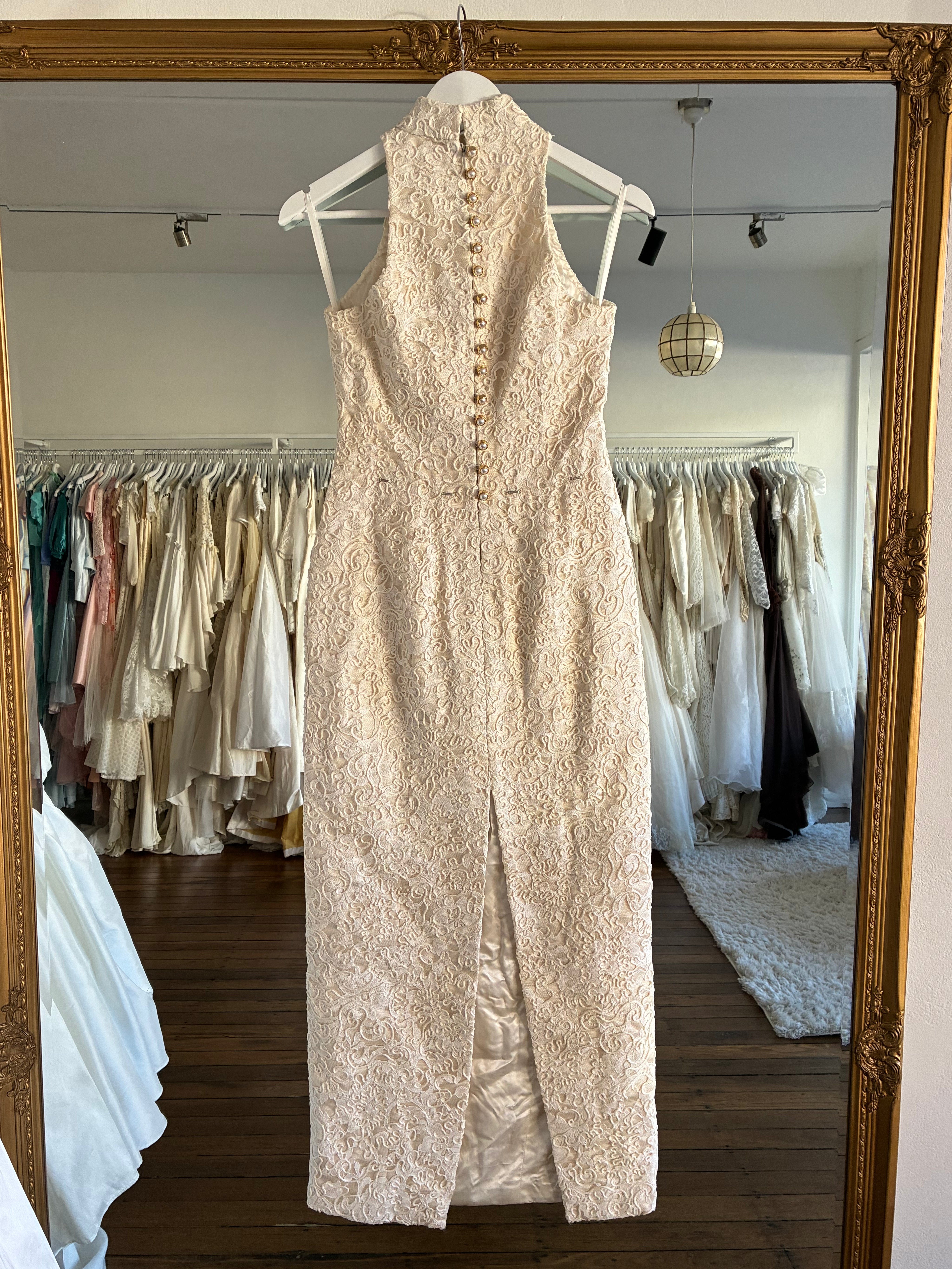 1992 Corded Lace Halter Column Dress