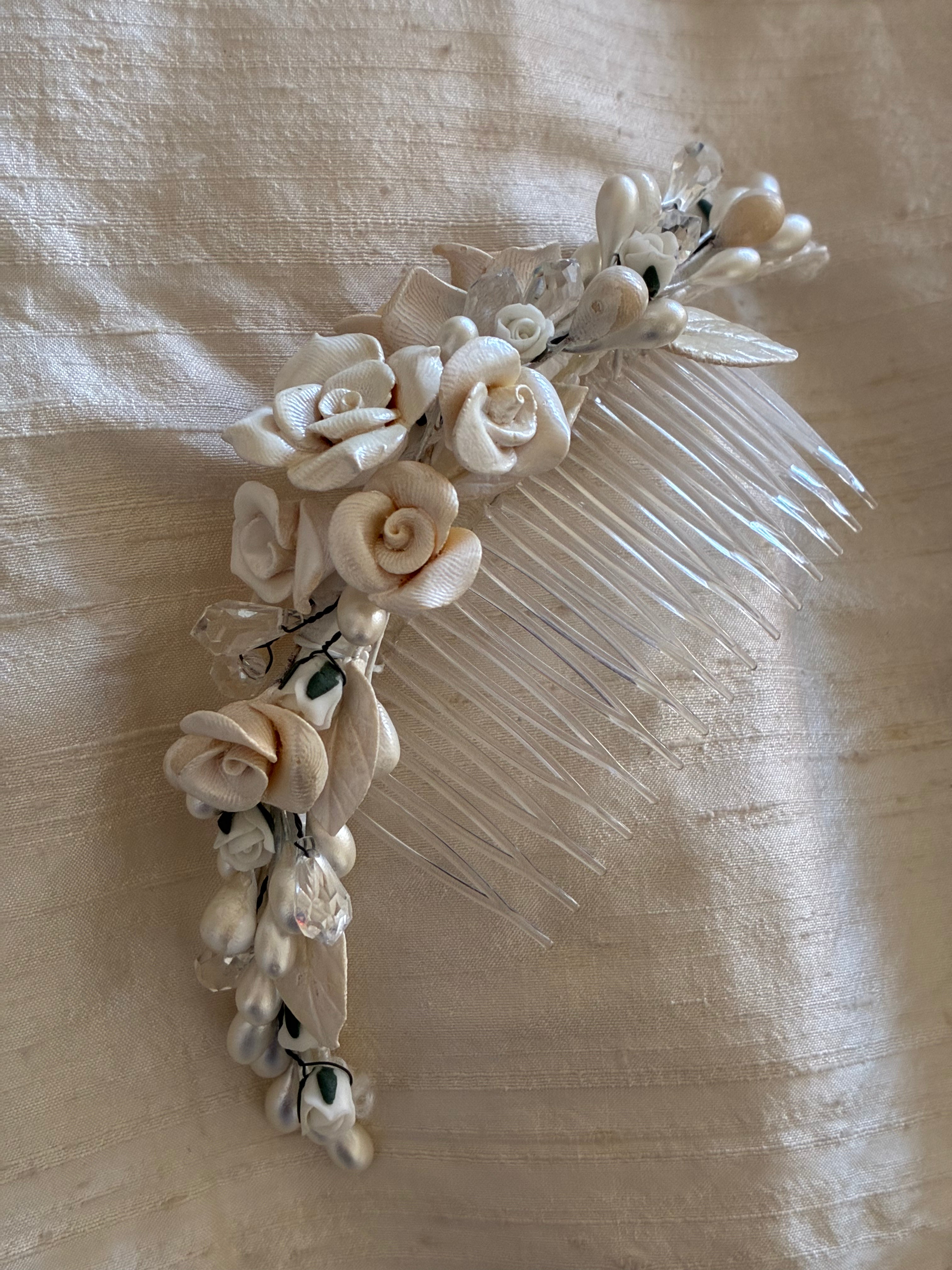 90s Ceramic Rose and Orange Blossom Tiara
