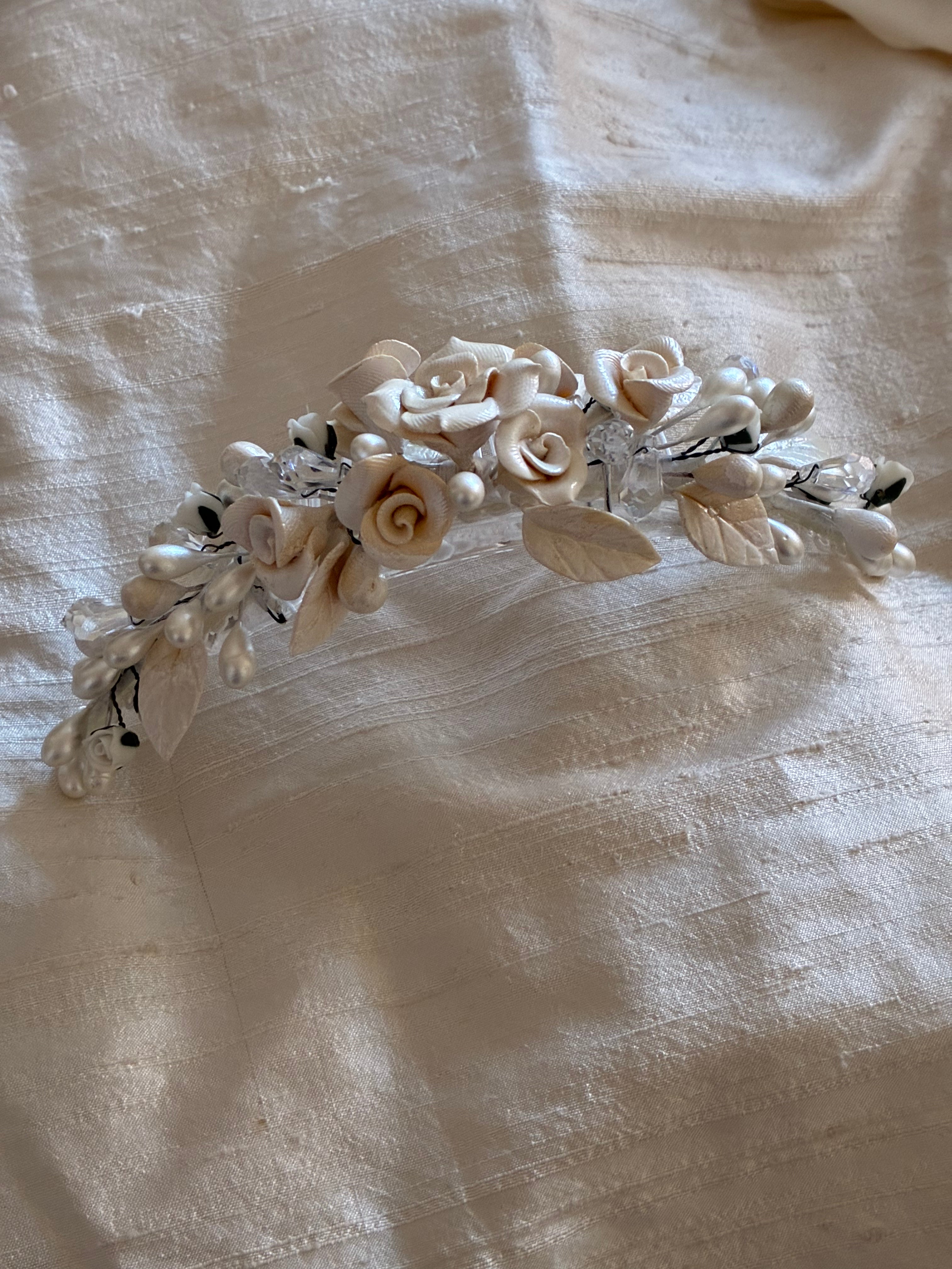 90s Ceramic Rose and Orange Blossom Tiara