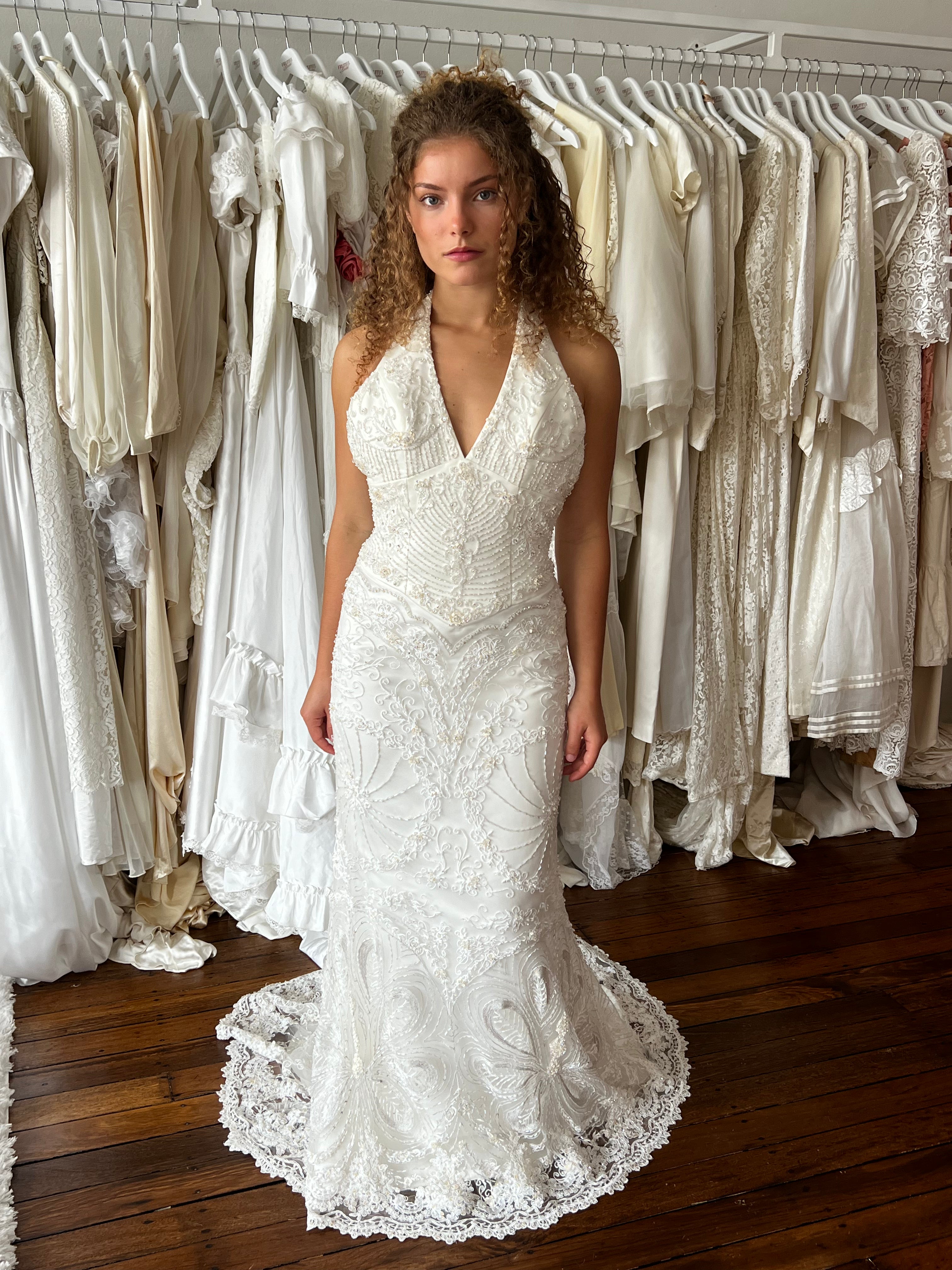 90s Beaded Halter Dress