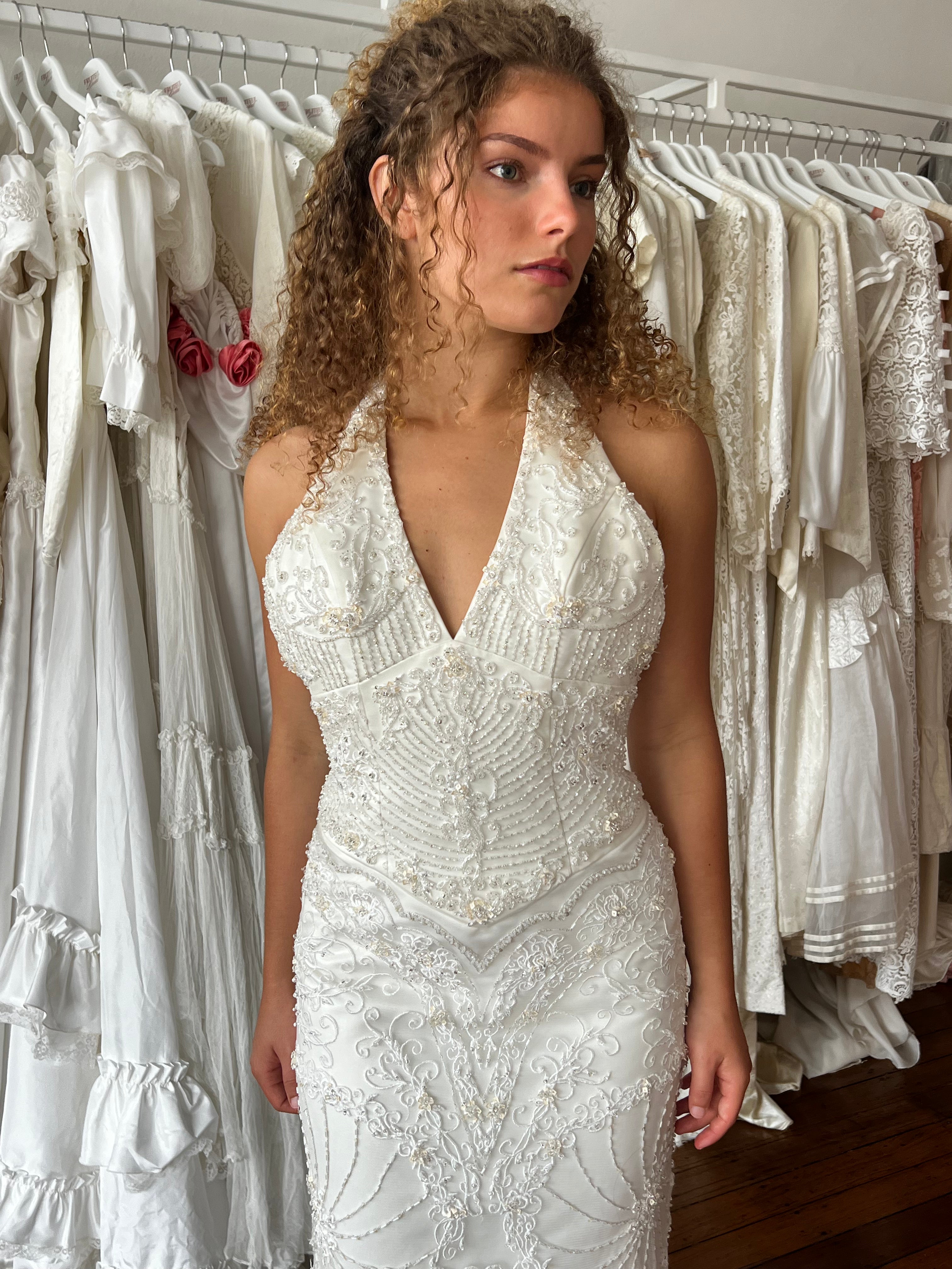 90s Beaded Halter Dress