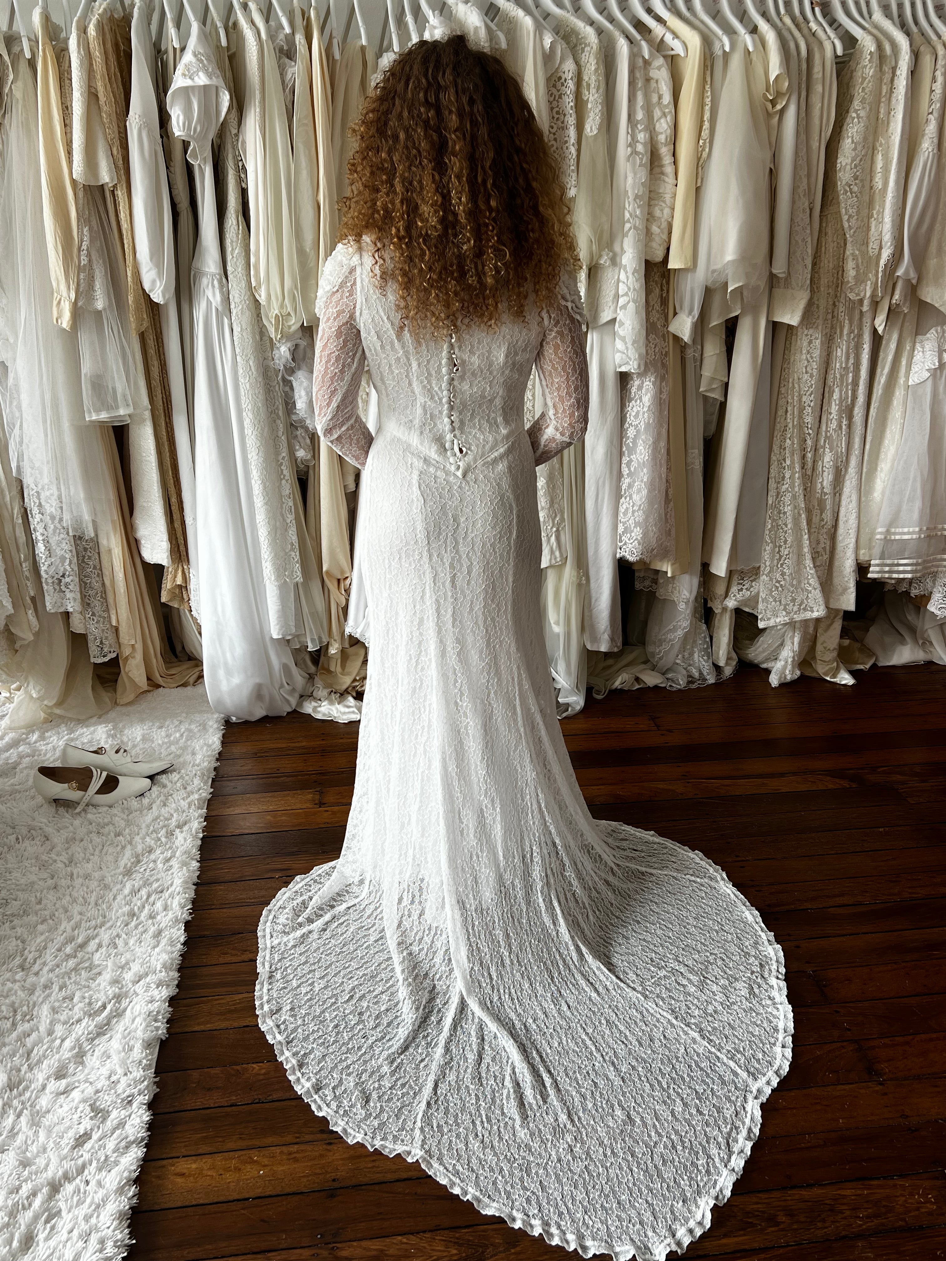 40s Lace Ruffle Detail Dress