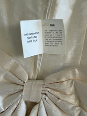 90s Raw Silk Pleated Bodice Rosette Detail Dress
