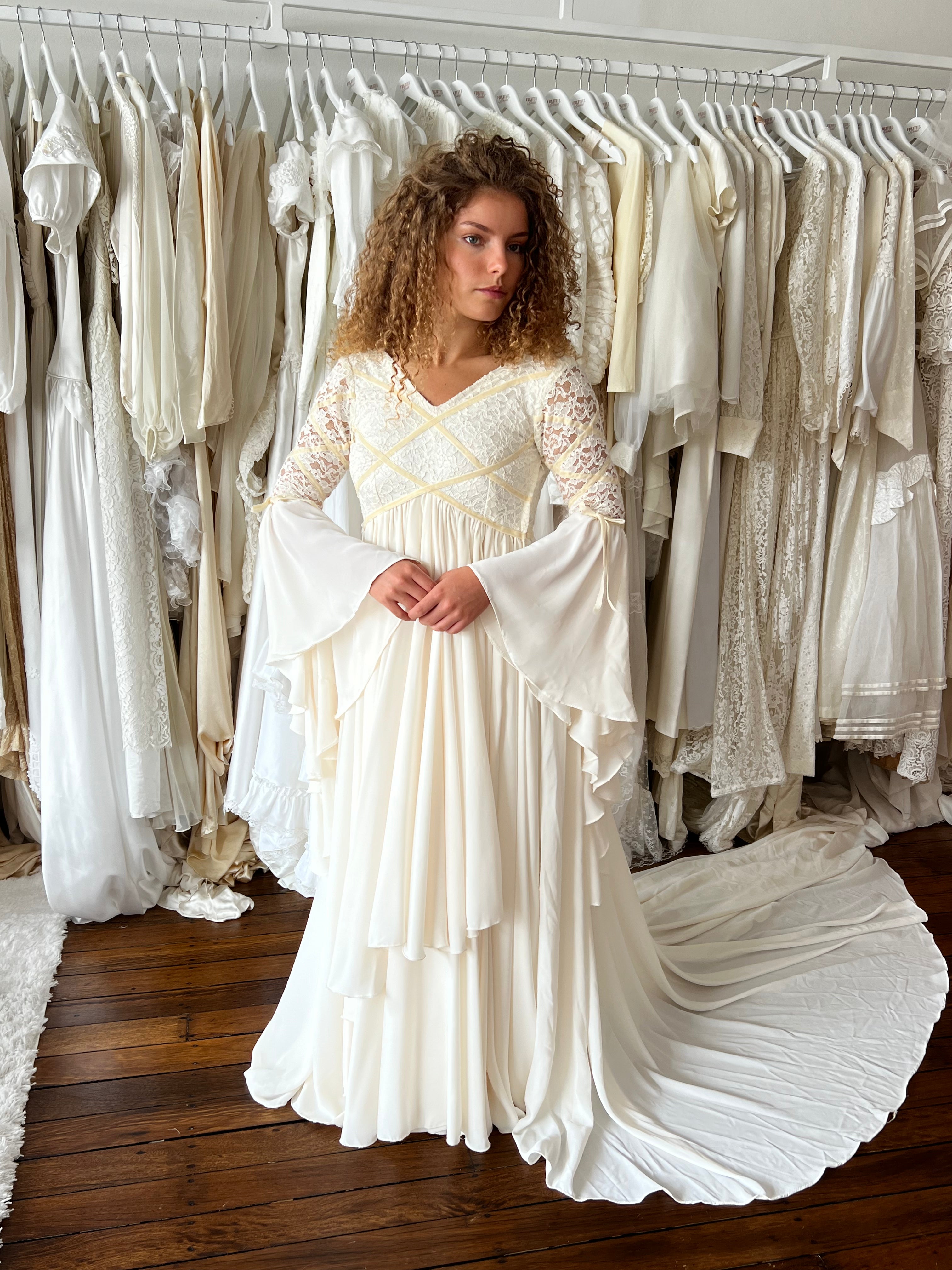 70s Flounce Sleeve Lace Empress Dress