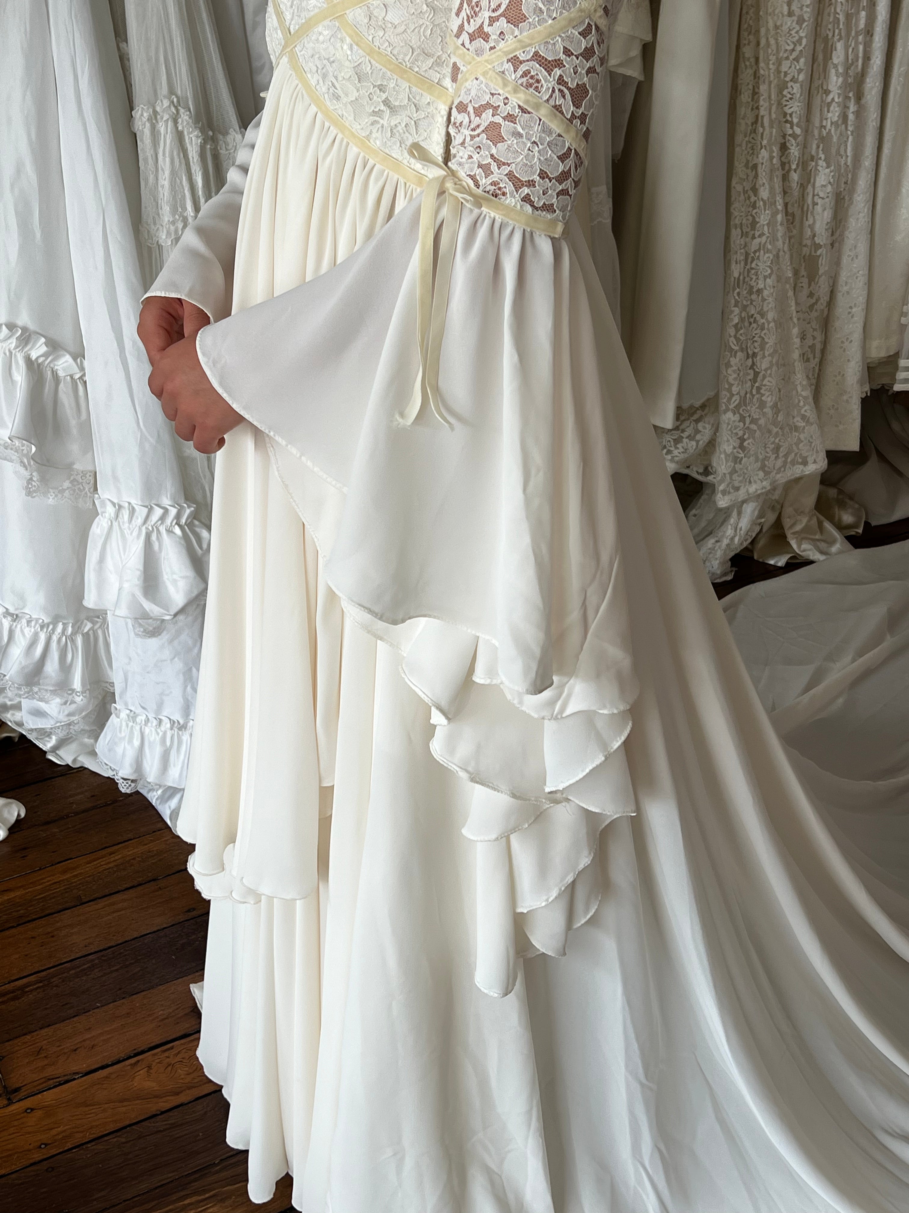 70s Flounce Sleeve Lace Empress Dress