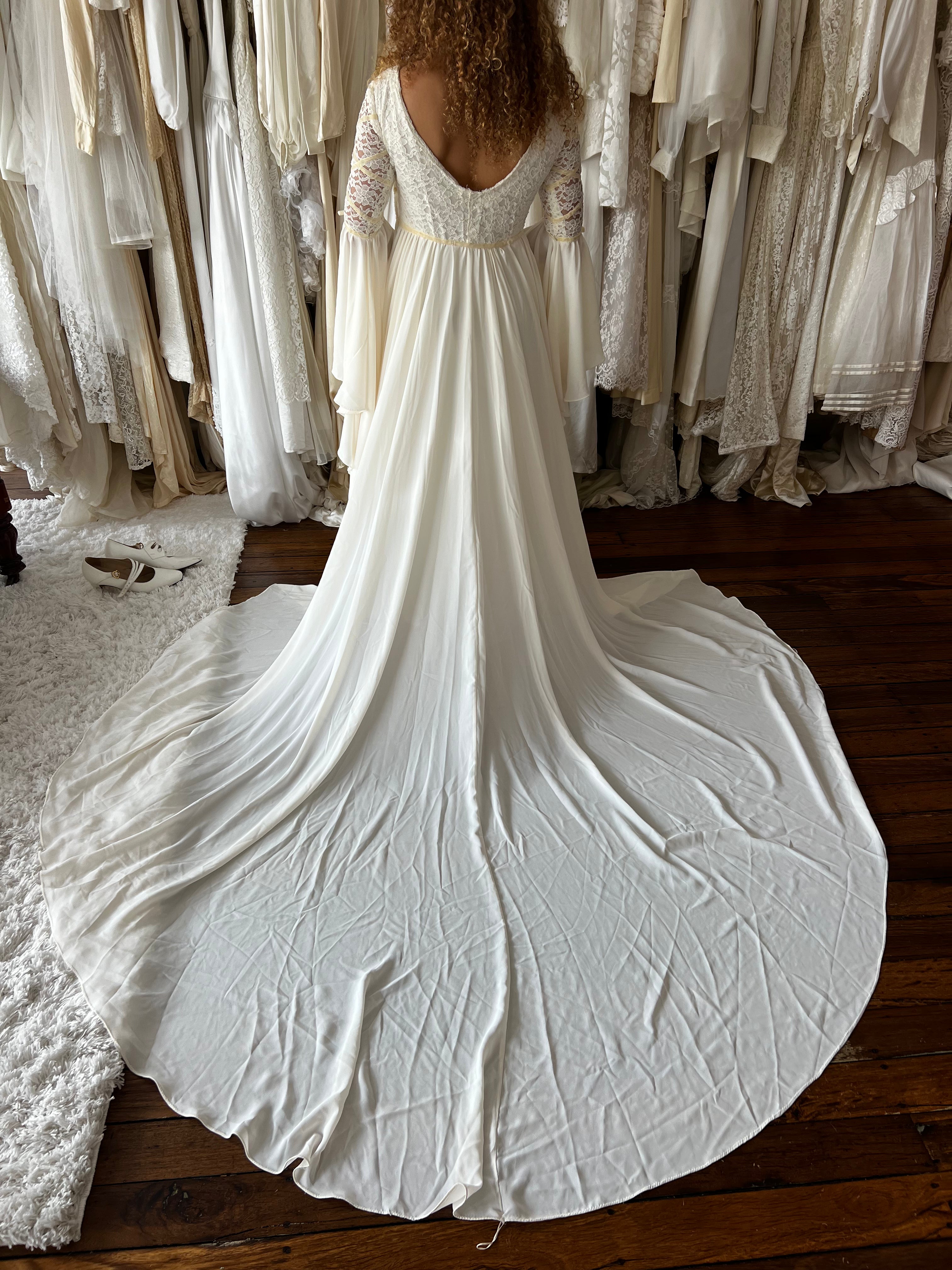 70s Flounce Sleeve Lace Empress Dress