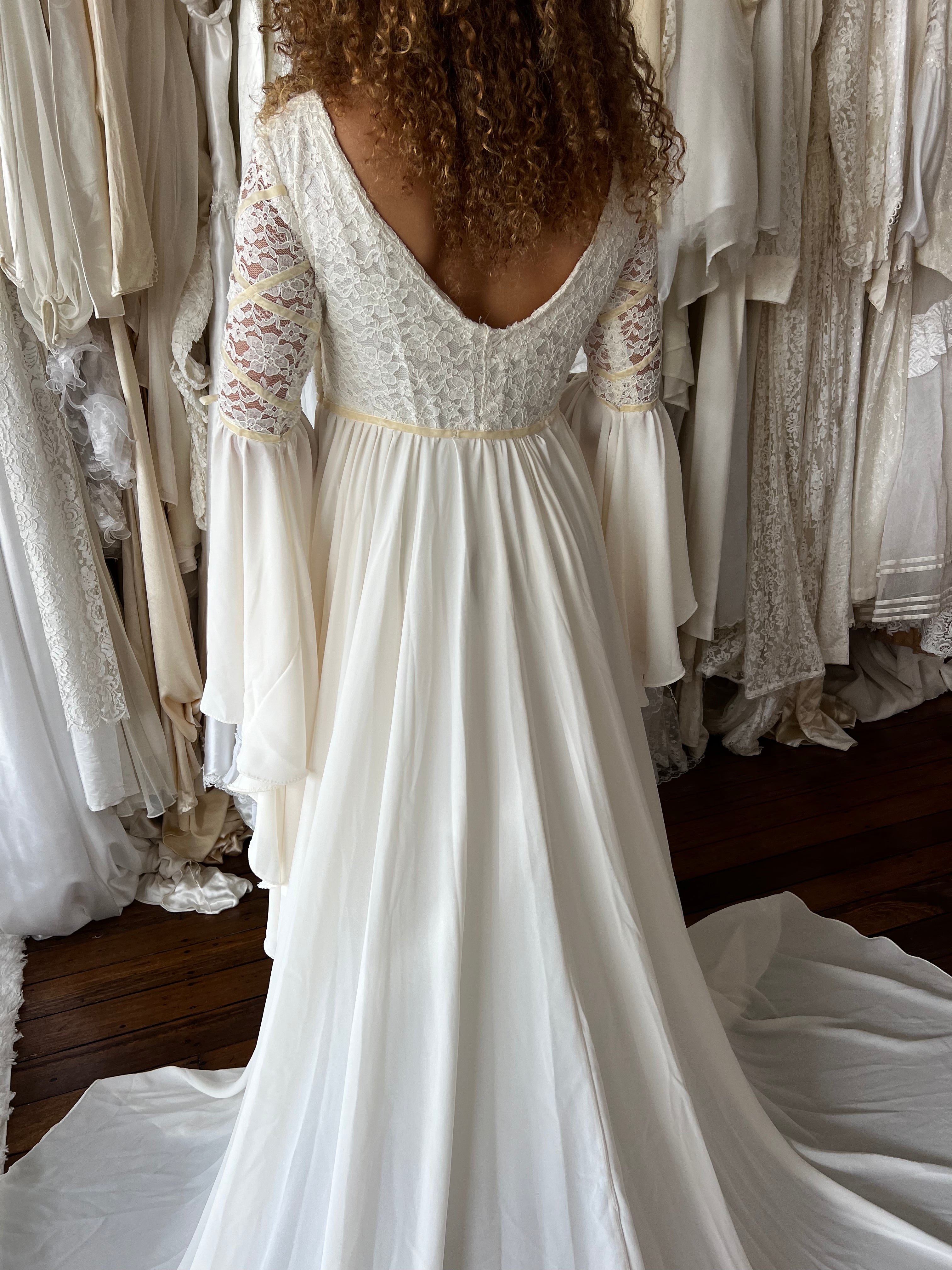 70s Flounce Sleeve Lace Empress Dress