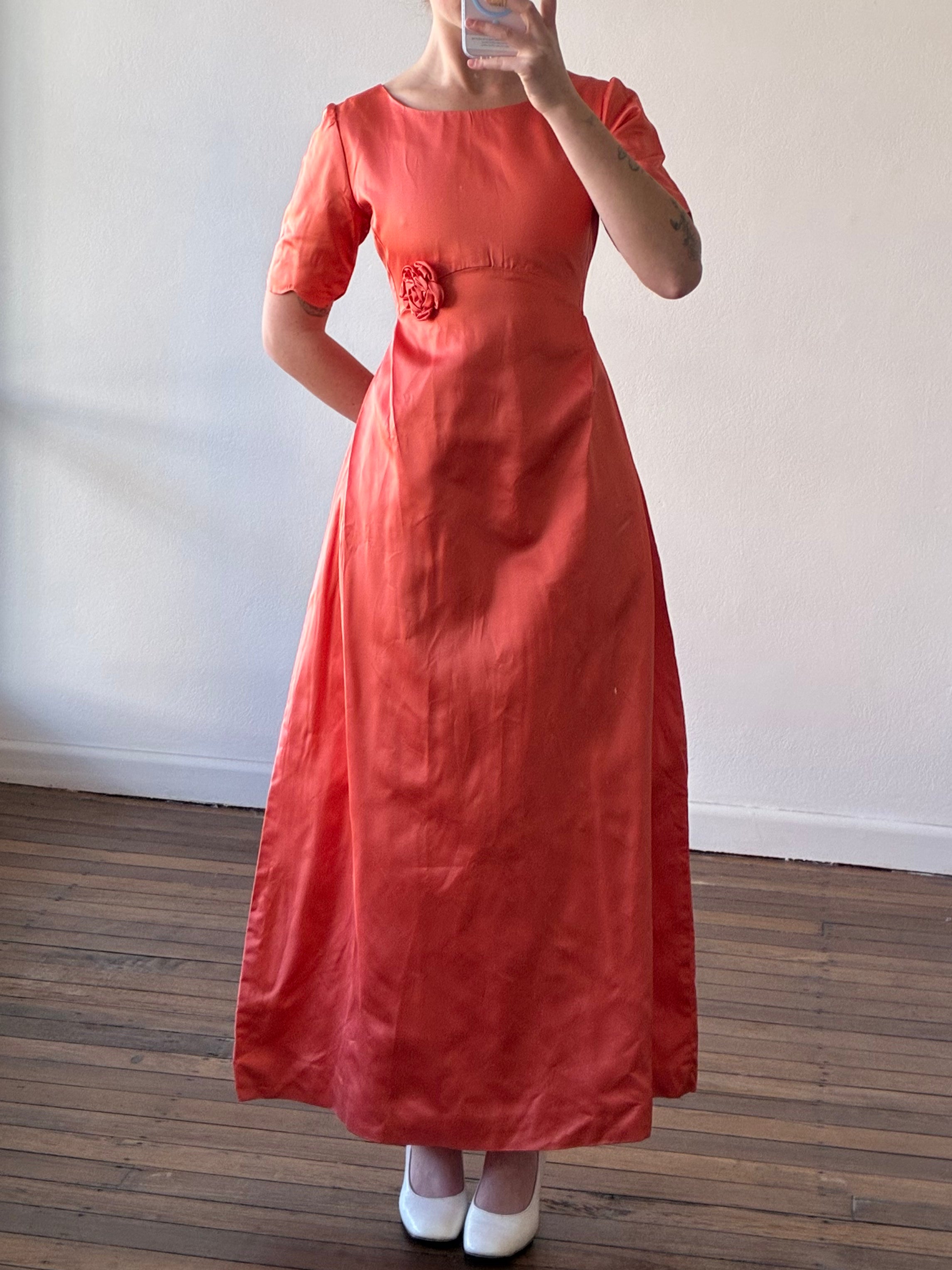 60s Papaya Rosette Detail A-line Dress