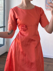 60s Papaya Rosette Detail A-line Dress